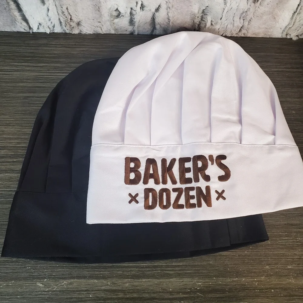 Baker's Dozen White And Plain Black Chef's Hat - Adult OS, Elastic - LOT OF 2‎